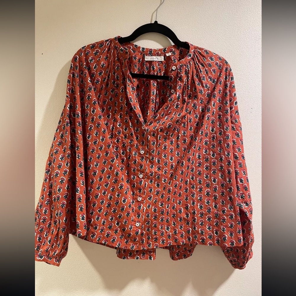Doen Rust Red Floral Button-Front Blouse